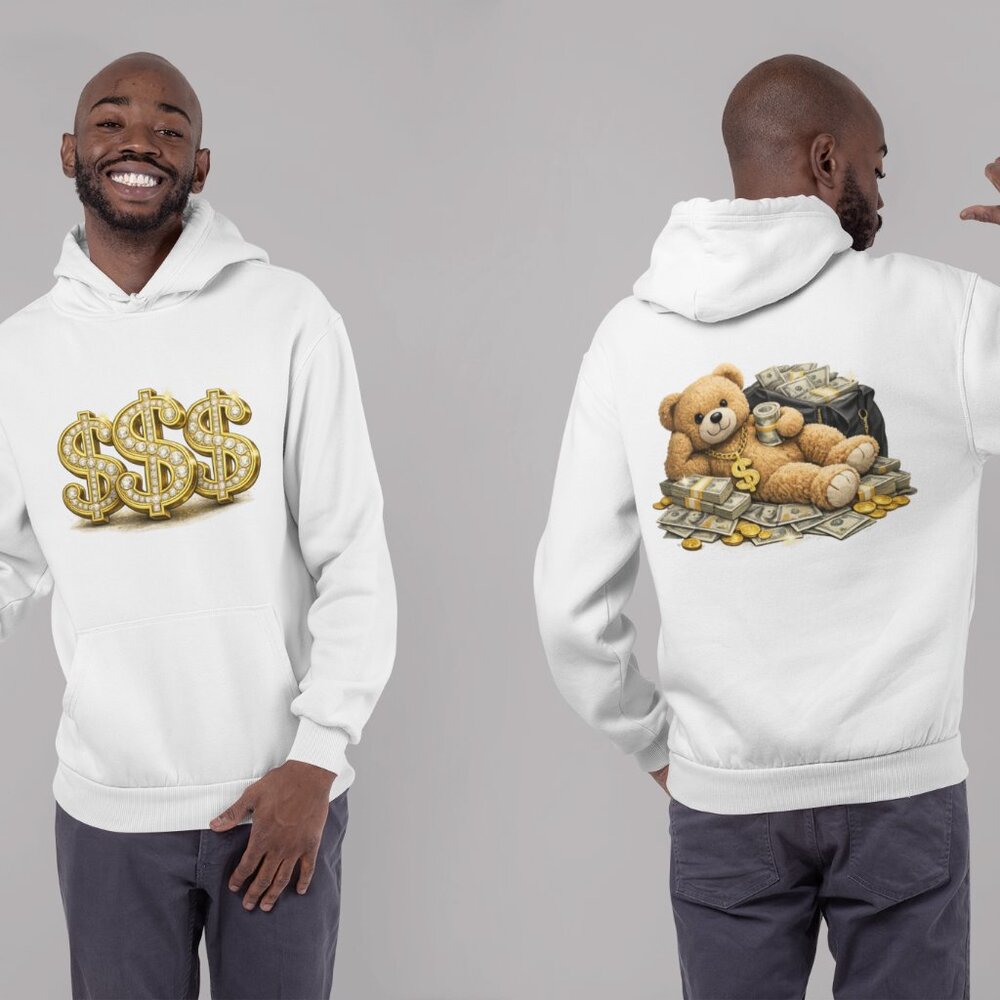 Money Bear Hoodie, Streetwear Graphic Hoodie, Urban Hustle Sweatshirt